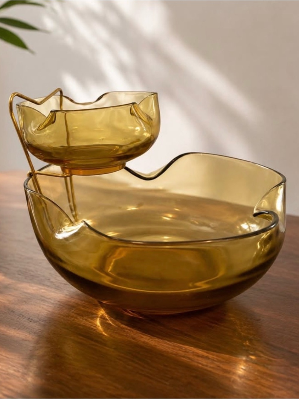 Vintage Anchor Hocking Accent Modern Honey Gold Chip & Dip Set | Original Box
